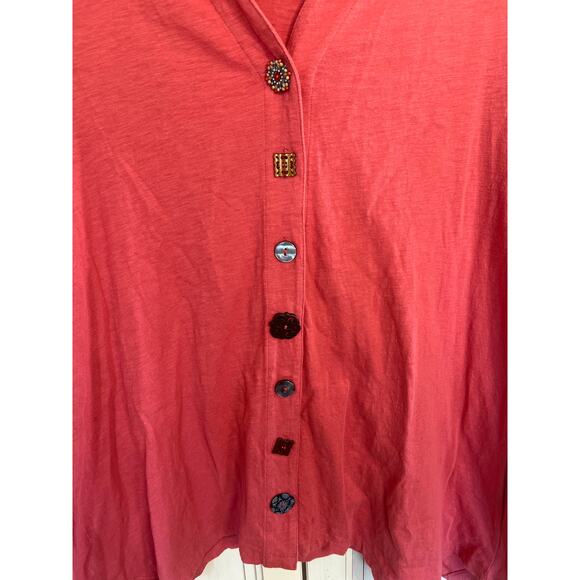 Soft Surroundings size small coral colored button down top asymmetrical hem - Picture 2 of 4